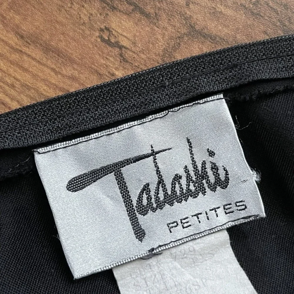 Vintage 90s Tadashi Dress XSP XS Petite Black Bodycon Mock Neck Rhinestone Belt